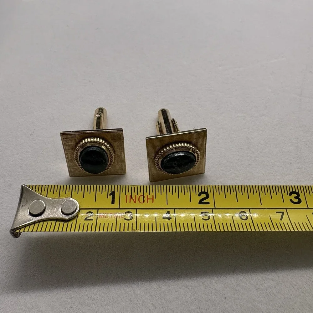 Vintage Gold With Green‎ Rhinestone Cufflinks